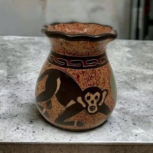 Vase Clay Art Jungle Monkey Tribal Pattern Costa‎ Rica South American Handmade